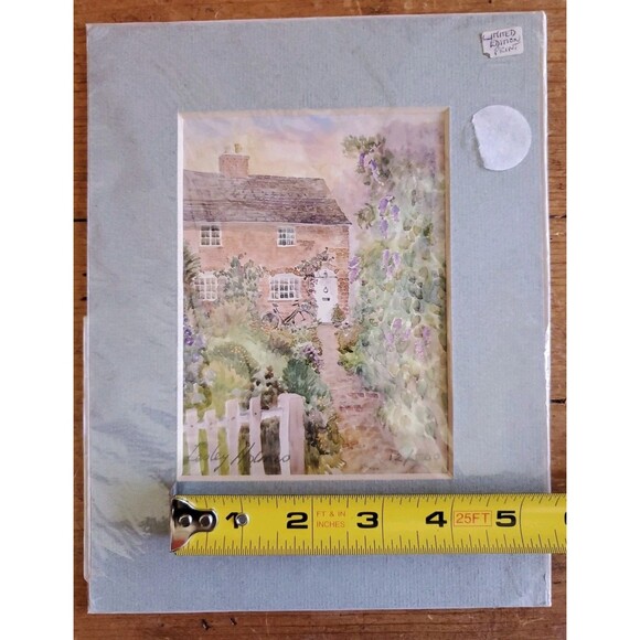 Lesley Holmes Watercolor Mini Painting Cottage with Flowers Print 12/500 Signed - Picture 3 of 11